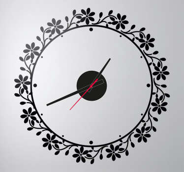 Floral circle frame stick on wall clock - TenStickers