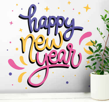 Vinilo saludo colorido de año nuevo - TenVinilo