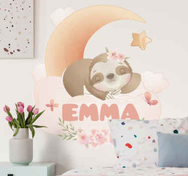 Vinilo infantil perezoso rosa con nombre - TenVinilo