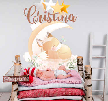 Autocolante para quarto de bebé Raposa fofa para menina com nome - TenStickers