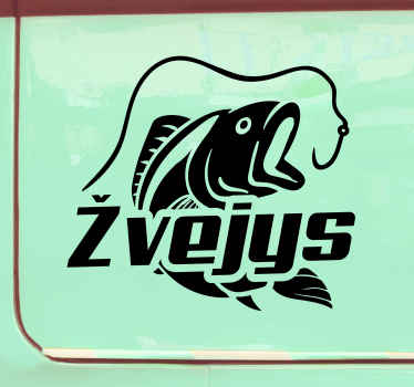 Siluetinė žuvis, įkandusi kabliuką, automobilio lipdukas - „Tenstickers“