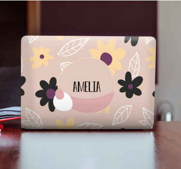 Blomster med beige baggrund laptop -skind - TenStickers
