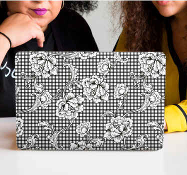 ασπρόμαυρα εκλεκτής ποιότητας δέρματα gingham φορητού υπολογιστή - TenStickers