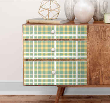 Naklejka na meble żółty, zielony i biały wzór w kratkę - TenStickers