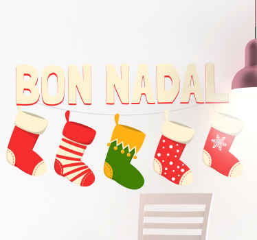 Vinilo navidad escaparate bon nadal con calcetines - TenVinilo