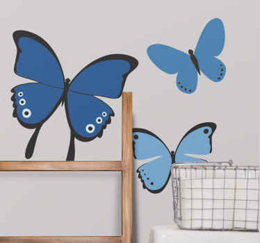 Svart och blå fjärilvingeväggklistermärke - Tenstickers