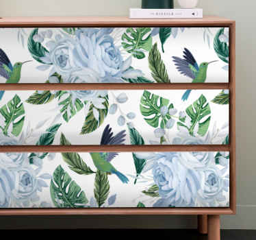 Blue garden flowers with birds furniture  decal - TenStickers