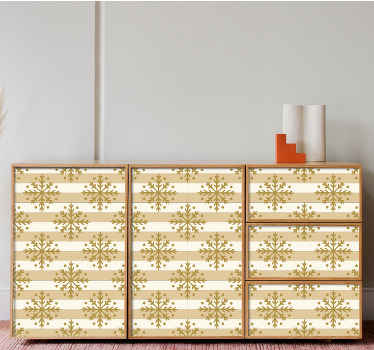 Sticker Noel Flocons de neige dorés sur rayures beiges - TenStickers