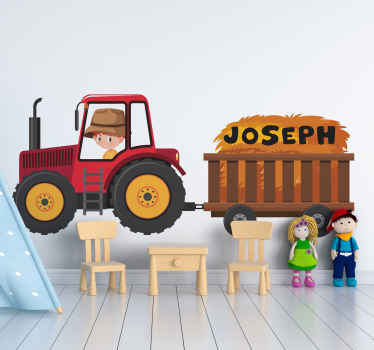 Wandtattoo Kinderzimmer Traktor in Rot mit Namen - TenStickers