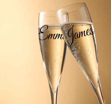 Pegatina boda copas con nombre - TenVinilo