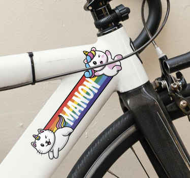 Autocollant vélo arc-en-ciel chat et licornes - TenStickers