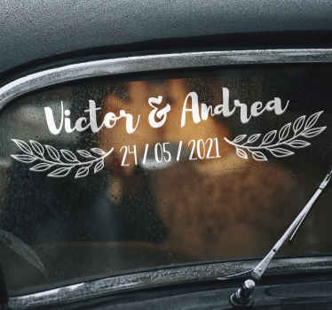 Pegatina boda nombre y fecha personalizados - TenVinilo