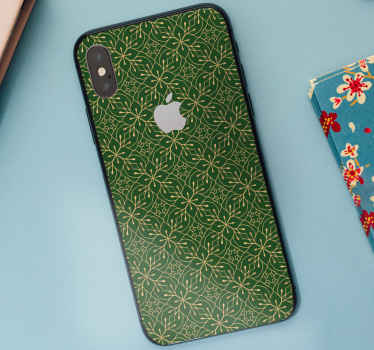 Elegantná nálepka na iphone so zeleným a zlatým vzorom - Tenstickers