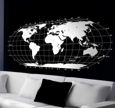 Monochrome World Map Wall Sticker - TenStickers