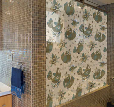 Madarak és virágok keleti mintás zuhanymatrica - TenStickers