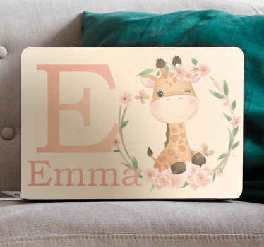 Søt sjiraff for jente med navn laptop sticker - Tenstickers