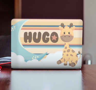 Cute giraffe for boy with name laptop skin - TenStickers