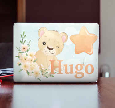 Autocolante para PC Leão fofo para menino com nome - TenStickers