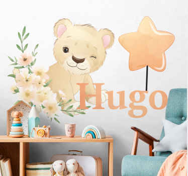Sticker Chambre Enfant Lion mignon pour garçon avec nom - TenStickers