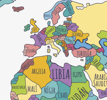 Vinilo decorativo mapa político del mundo - TenVinilo