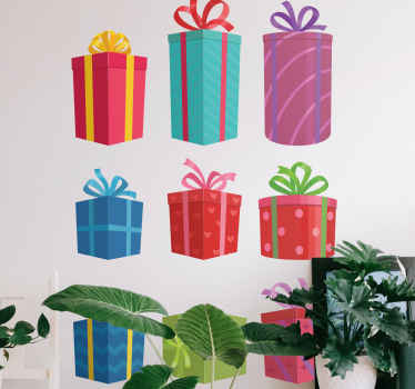 Set of colorful gift boxes christmas decal - TenStickers