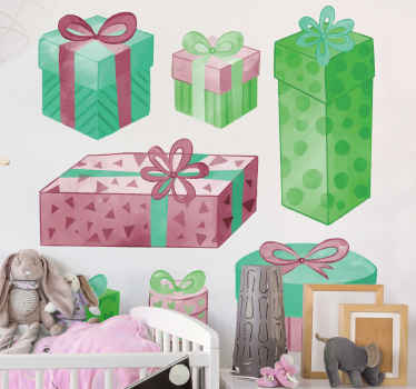 Sticker Noel Collection de cadeaux de noël aquarelle - TenStickers