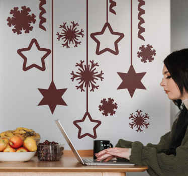 Pegatinas de navidad Estrellas colgantes y copos de nieve - TenVinilo