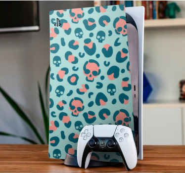 Blue and pink skull leopard pattern PS5 decal - TenStickers