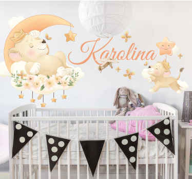 Vinilo habitación infantil Lindos animales león con nombre - TenVinilo