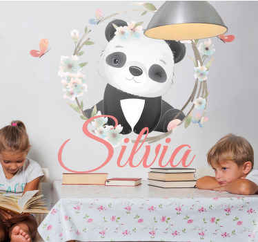 Vinilo habitación infantil Lindos animales panda con nombre - TenVinilo