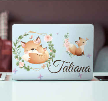 Laptop Aufkleber Süßer tiere fuchs mit Namen - TenStickers