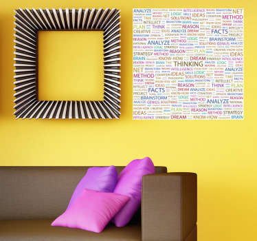 Decorative wall decal of a list of keywords related to the mind. Fantastic sticker to decorate and fill your empty walls at home.