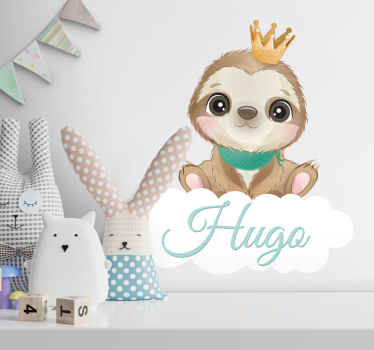 Cute sloth with name children bedroom sticker - TenStickers