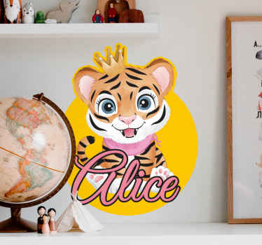 Sticker Chambre Enfant Tigre mignon pour fille avec nom - TenStickers