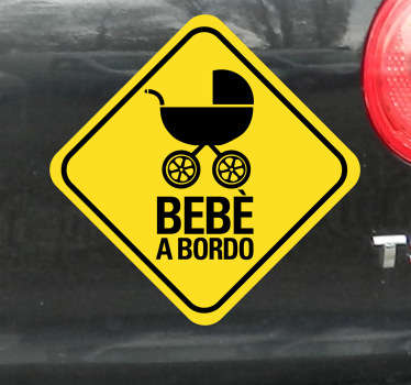 Sticker decorativo carrozzina bebè a bordo giallo - TenStickers