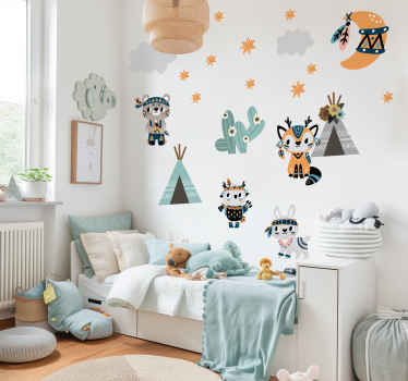 Adesivi murali illustrazioni animali in stile indiano - TenStickers