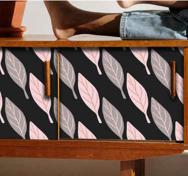 Vinilo para mueble Hojas de bosque rosa y gris - TenVinilo