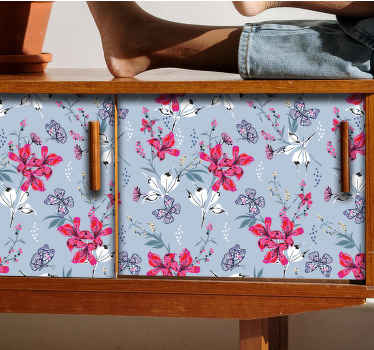 Wandtattoo Blumen blumenmuster mit schmetterlingen - TenStickers