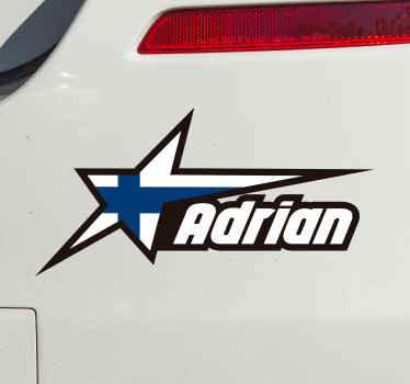 Suomalainen lippu tähdessä ja muokatussa nimessä autotarrat - Tenstickers