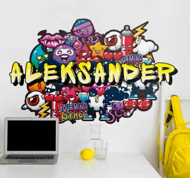 Naklejka na ścianę graffiti z imieniem kolorowe tło - TenStickers