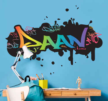 Tienerkamer muursticker naam graffiti - TenStickers
