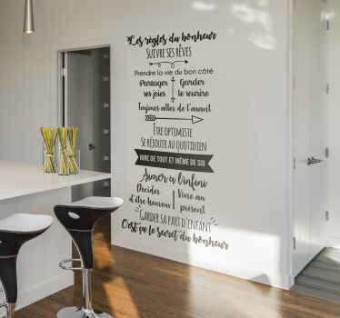 Sticker salle à manger citation "Les règles du bonheur" - TenStickers