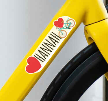 Sticker vélo à deux coeurs avec prénom - TenStickers