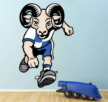 A los aficionados del equipo de fútbol del Sabadell se les conoce como laneros por ser una tradicional cuna de empresas téxtiles. Tenvinilo.com reinterpreta este concepto para crear un vinilo con mascota en forma de carnero.