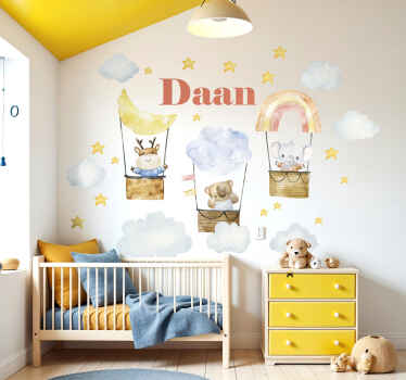 Muursticker kinderkamer dierenvrienden  met hoog vliegende - TenStickers