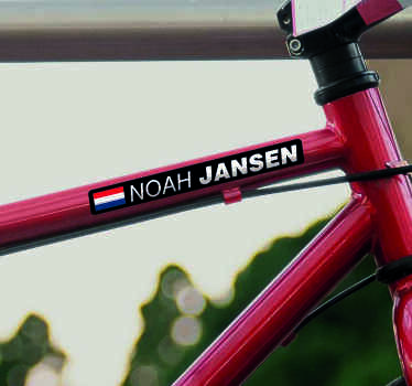 Racefiets met vlag en naam fiets sticker - TenStickers