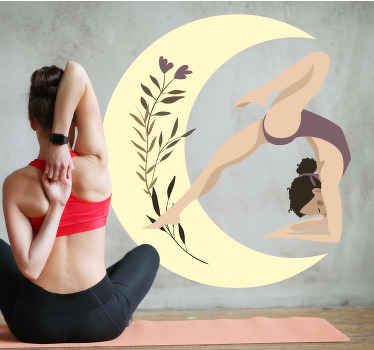 Vinilo Ilustración de pose de yoga con luna - TenVinilo