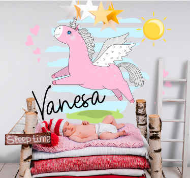 Sticker Personalisiert  Einhorn mit Sternenkranz - TenStickers