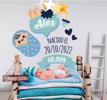 Blue birth personalized illustration sticker - TenStickers