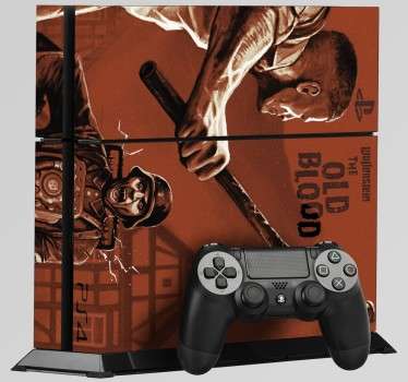 Vinilo para PS4 del juego Wolfenstein The Old Blood. Pegatinas para los más entusiastas y gamers que les encanta descansar jugando unas horas con su videoconsola. Convierte tu PlayStation en una pieza única.